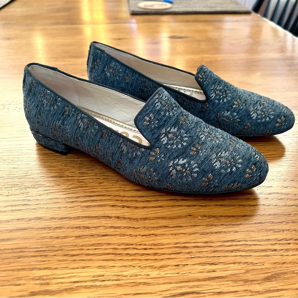 ⭐️ SAM EDELMAN NEW Size 7M US Blue Jordy Jacquard Loafers Shoes Embroidered